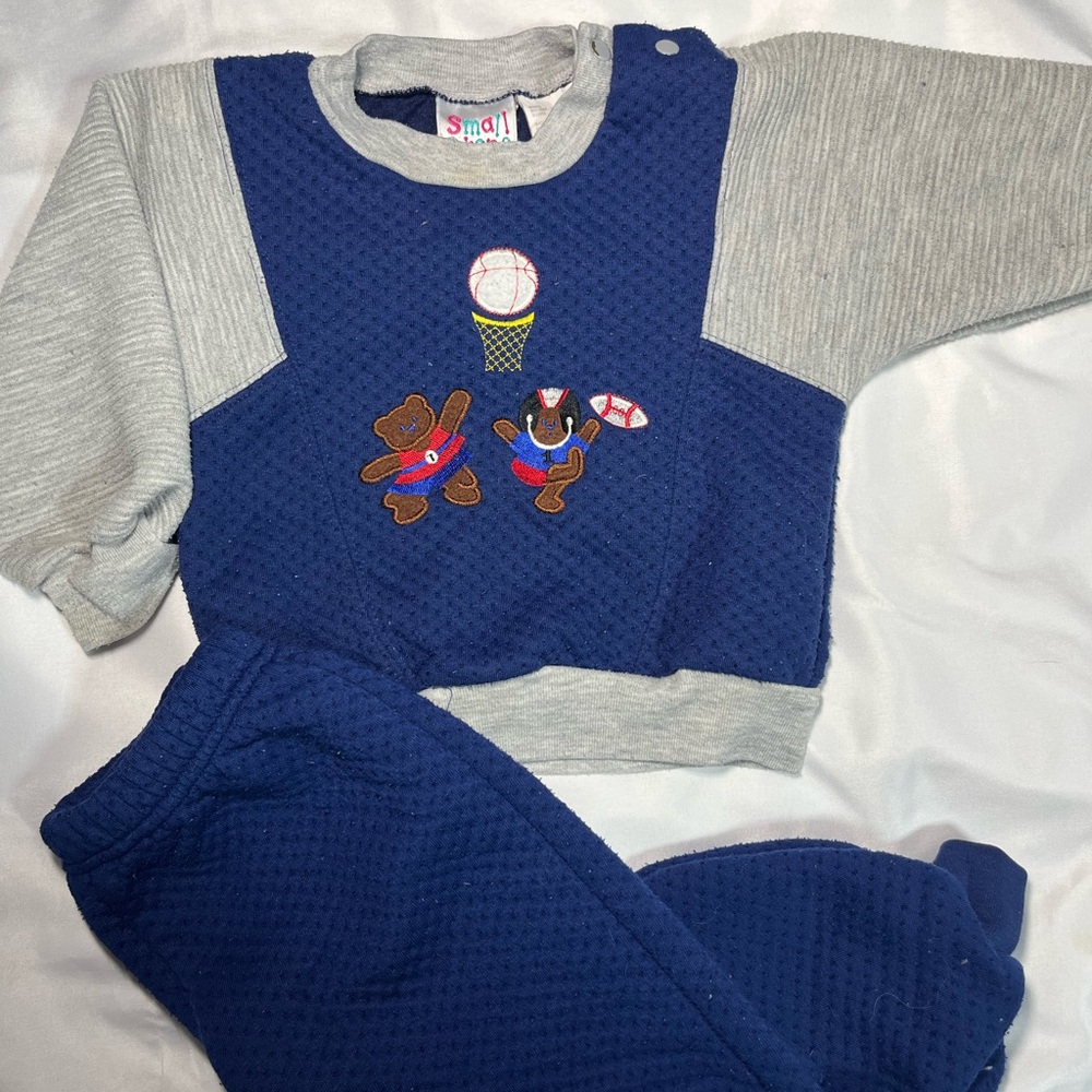 Vintage Small Steps Boys 24M Bears Sports Football Sweat Set Blue 2pc Outfit